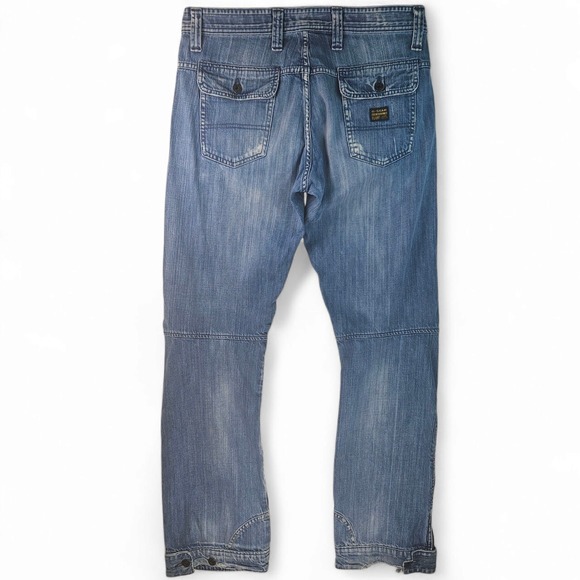 G Star Jeans Size 34 x 34 Low Com Straight Leg Zip Ankle Flap Pockets Distressed - Picture 4 of 13
